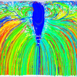 Colored pathlines show air permeating through a polymer